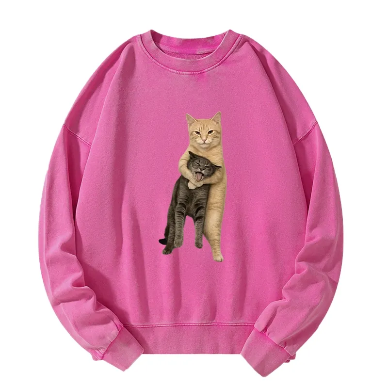 Tokyo-Tiger Orange Cat’s Tight Embrace Washed Sweatshirt