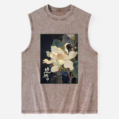 Tokyo-Tiger Lotus Adorned With Golden Specks Washed Tank