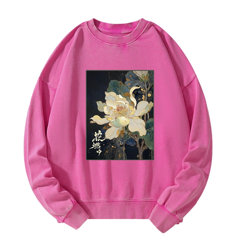 Tokyo-Tiger Lotus Adorned With Golden Specks Washed Sweatshirt