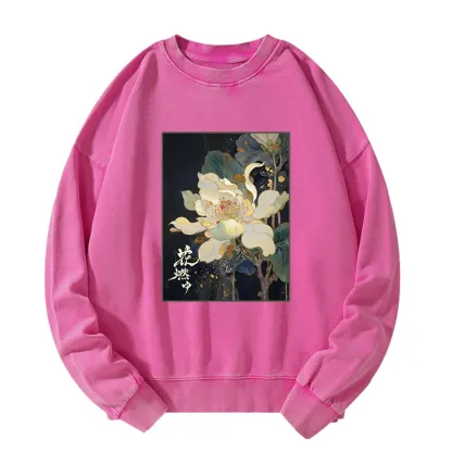 Tokyo-Tiger Lotus Adorned With Golden Specks Washed Sweatshirt