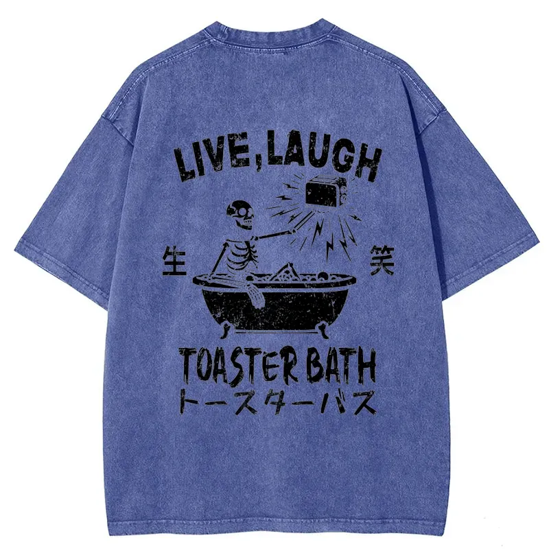 Tokyo-Tiger Funny Electric Shock Skeleton Back Washed T-Shirt