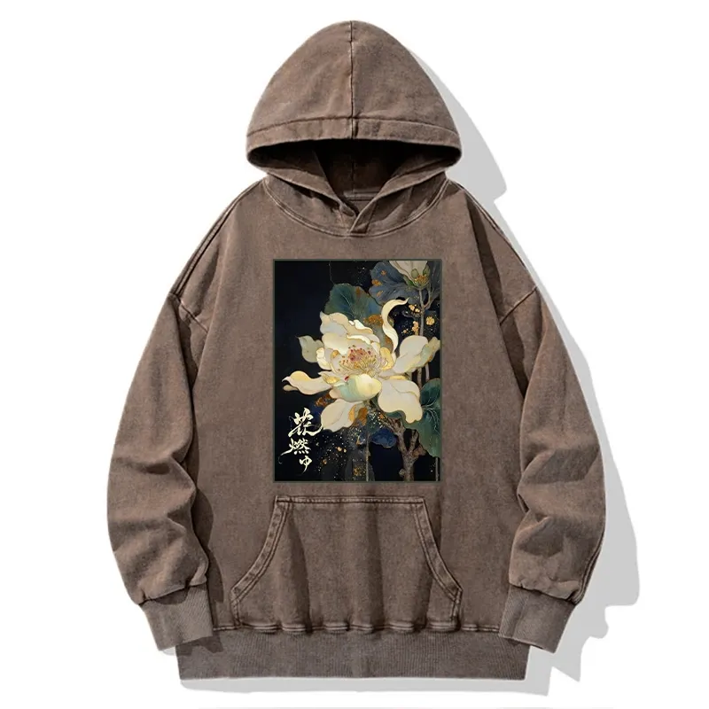 Tokyo-Tiger Lotus Adorned With Golden Specks Washed Hoodie