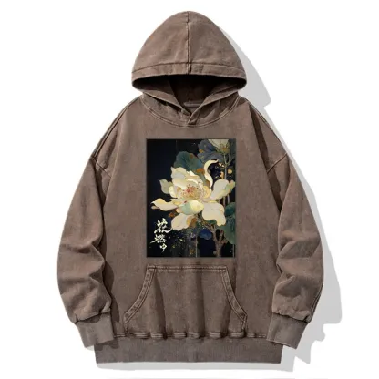 Tokyo-Tiger Lotus Adorned With Golden Specks Washed Hoodie