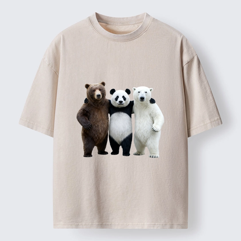Tokyo-Tiger Three Bears Stand Together Washed T-Shirt