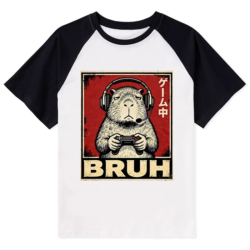 Tokyo-Tiger Funny Capybara Playing Games Raglan T-shirt Sale