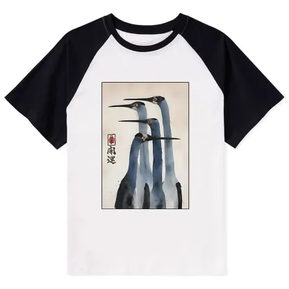 Tokyo-Tiger Retro Sandhill Crane Raglan T-shirt