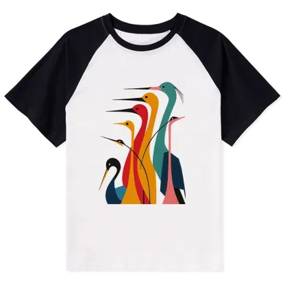 Tokyo-Tiger Various Types Of Cranes Raglan T-shirt