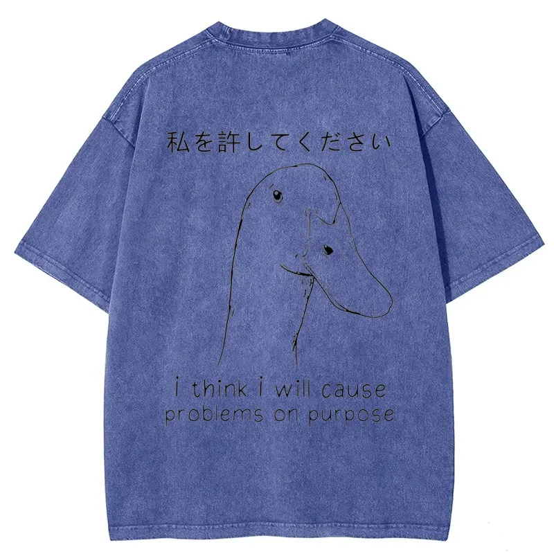 Tokyo-Tiger Stupid Goose Funny Back Washed T-Shirt