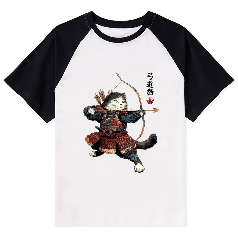 Tokyo-Tiger Kyudo Samurai Cat Raglan T-shirt