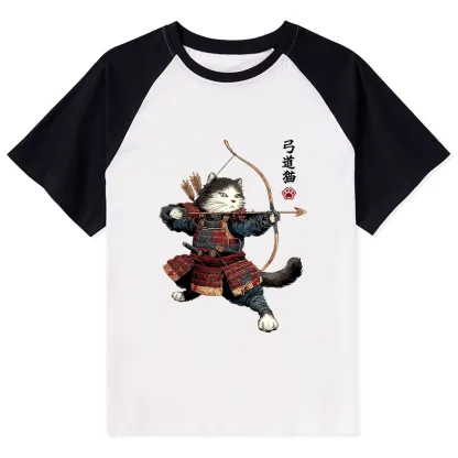 Tokyo-Tiger Kyudo Samurai Cat Raglan T-shirt