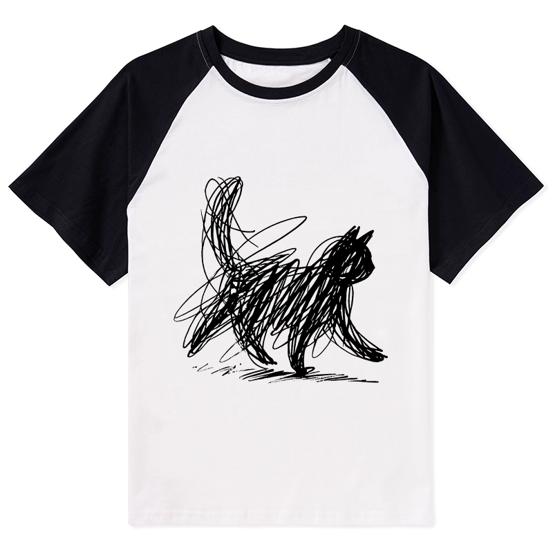 Tokyo-Tiger Minimalist Cat Art Raglan T-shirt