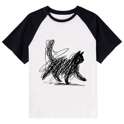 Tokyo-Tiger Minimalist Cat Art Raglan T-shirt