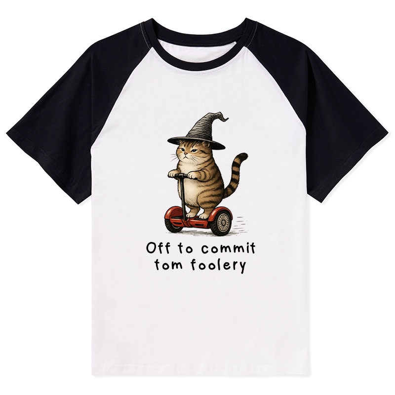 Tokyo-Tiger Orange Cat Riding Segway-style Raglan T-shirt