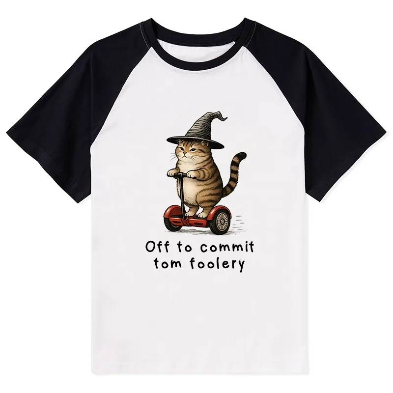 Tokyo-Tiger Orange Cat Riding Segway-style Raglan T-shirt