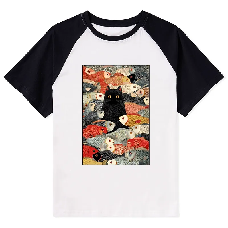 Tokyo-Tiger Cats And Fish Raglan T-shirt