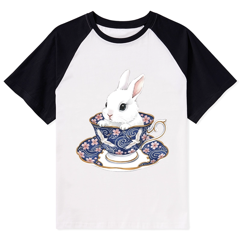 Tokyo-Tiger Cute Rabbit Tea Set Raglan T-shirt
