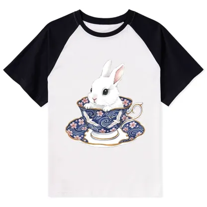 Tokyo-Tiger Cute Rabbit Tea Set Raglan T-shirt