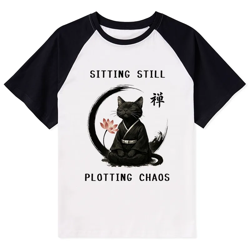 Tokyo-Tiger Sitting Still Plotting Chaos Calming Zen Cat Funny Raglan T-shirt Sale