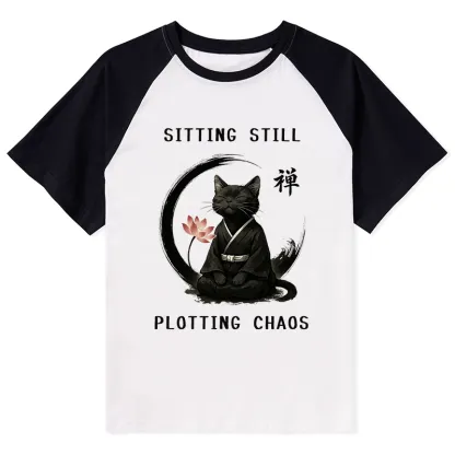 Tokyo-Tiger Sitting Still Plotting Chaos Calming Zen Cat Funny Raglan T-shirt