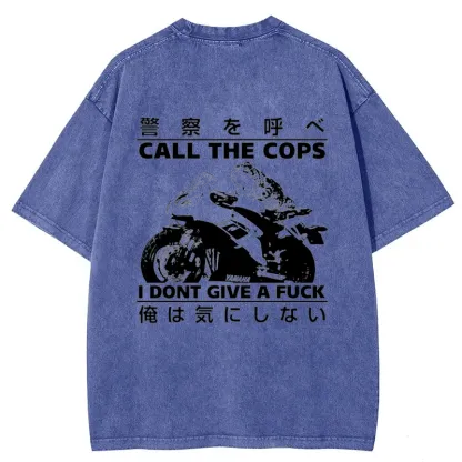 Tokyo-Tiger Funny Frog Riding A Motorcycle Back Washed T-Shirt