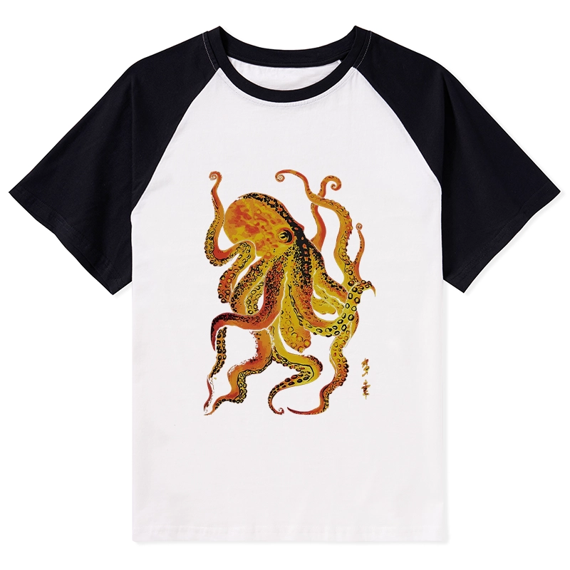 Tokyo-Tiger Deep Sea Gorgeous Octopus Raglan T-shirt
