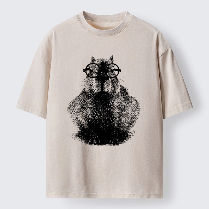 Tokyo-Tiger Smart Capybara With Glasses Washed T-Shirt