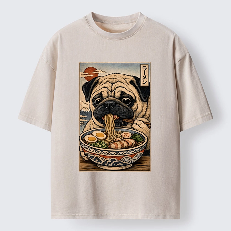 Tokyo-Tiger Ramen Time For The Pug Washed T-Shirt