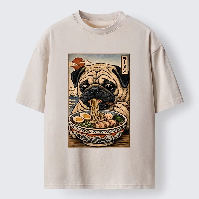 Tokyo-Tiger Ramen Time For The Pug Washed T-Shirt