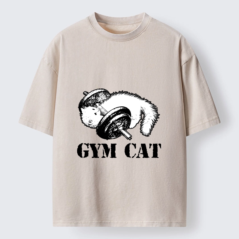 Tokyo-Tiger Cat Pumping Iron At The Gym Washed T-Shirt