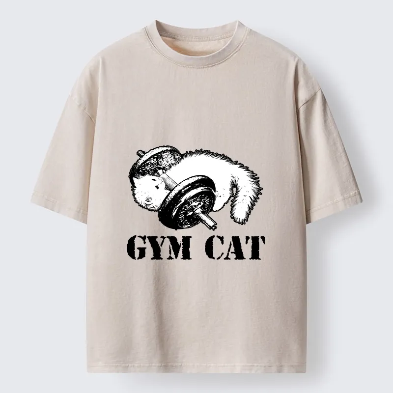 Tokyo-Tiger Cat Pumping Iron At The Gym Washed T-Shirt