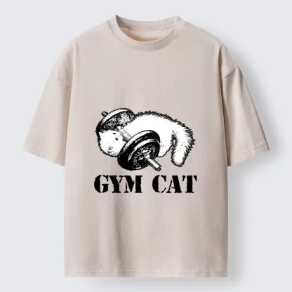 Tokyo-Tiger Cat Pumping Iron At The Gym Washed T-Shirt