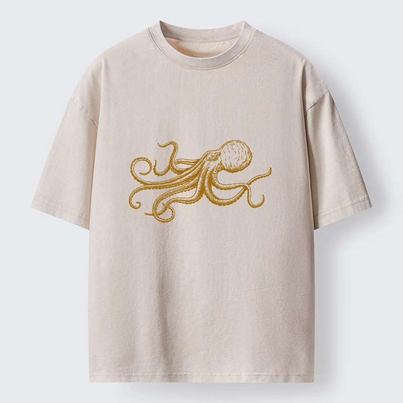 Tokyo-Tiger Vintage Octopus Illustration Art Washed T-Shirt