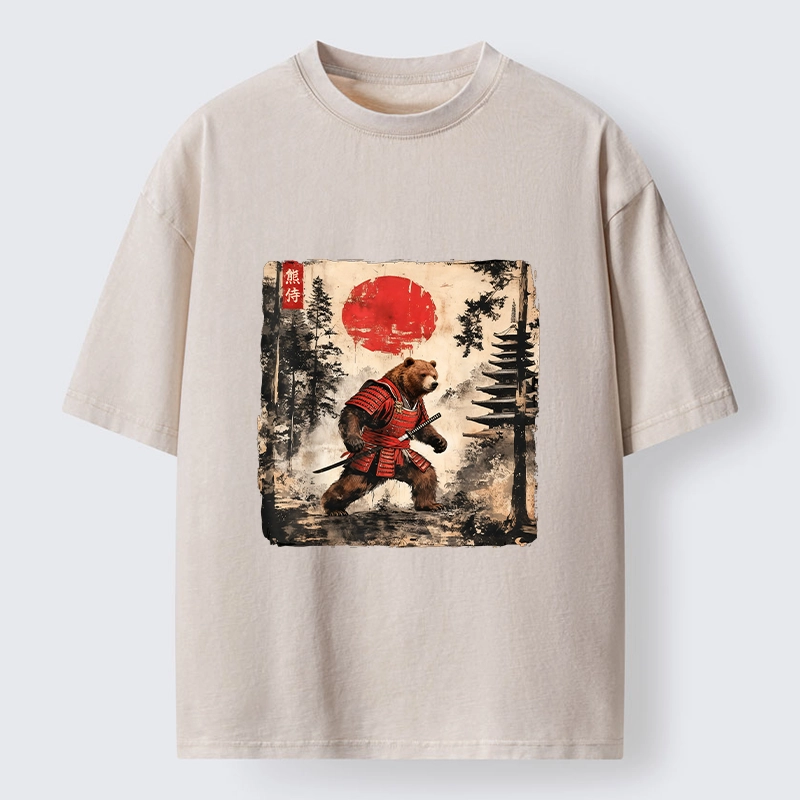 Tokyo-Tiger Japanese Samurai Bear With Katana Washed T-Shirt