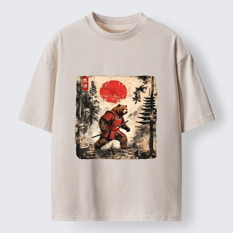 Tokyo-Tiger Japanese Samurai Bear With Katana Washed T-Shirt