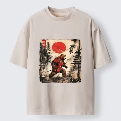Tokyo-Tiger Japanese Samurai Bear With Katana Washed T-Shirt