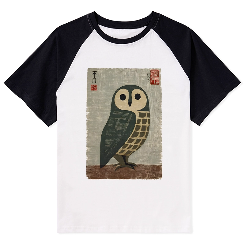 Tokyo-Tiger Traditional Owl In Japanese Art Raglan T-shirt