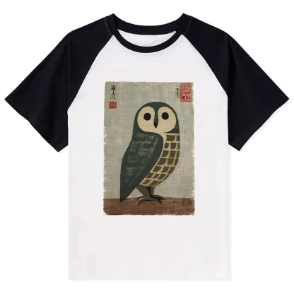 Tokyo-Tiger Traditional Owl In Japanese Art Raglan T-shirt