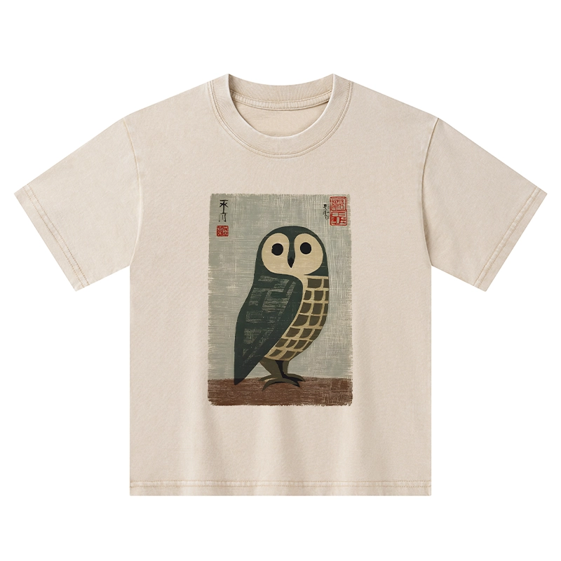 Tokyo-Tiger Traditional Owl In Japanese Art Kids Washed T-Shirt