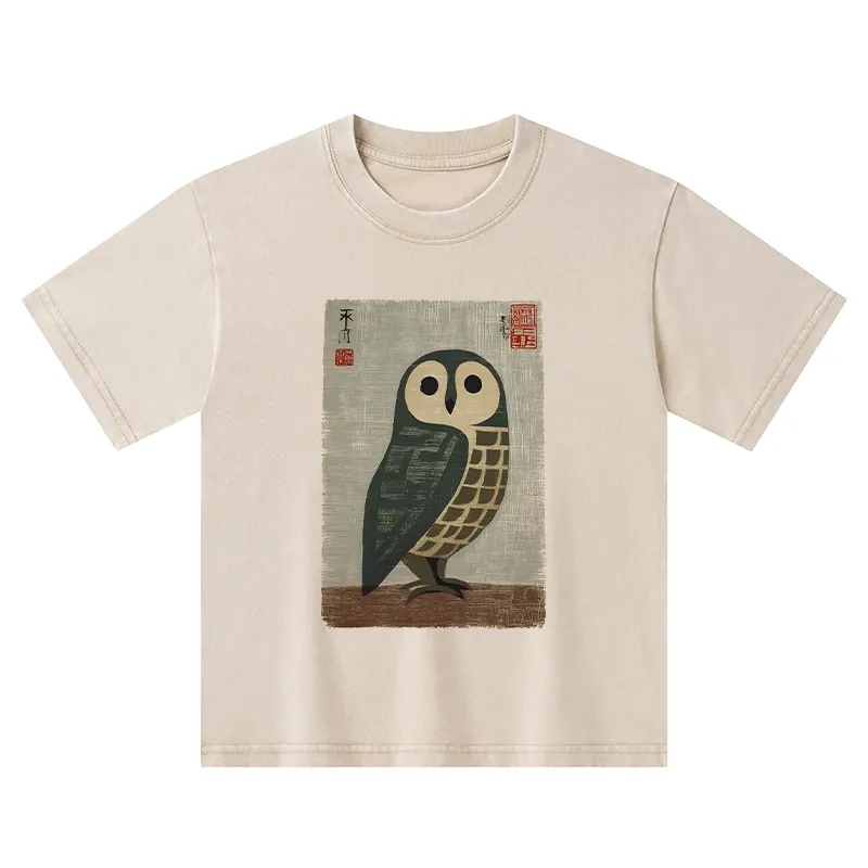 Tokyo-Tiger Traditional Owl In Japanese Art Kids Washed T-Shirt Sale