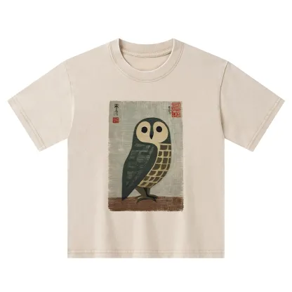 Tokyo-Tiger Traditional Owl In Japanese Art Kids Washed T-Shirt