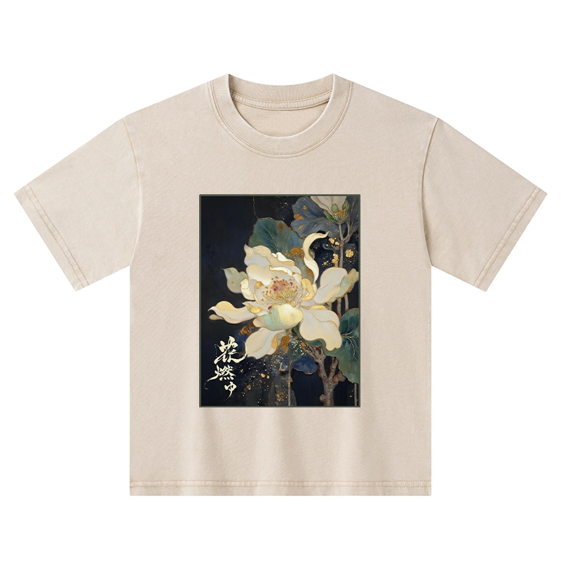 Tokyo-Tiger Lotus Adorned With Golden Specks Kids Washed T-Shirt