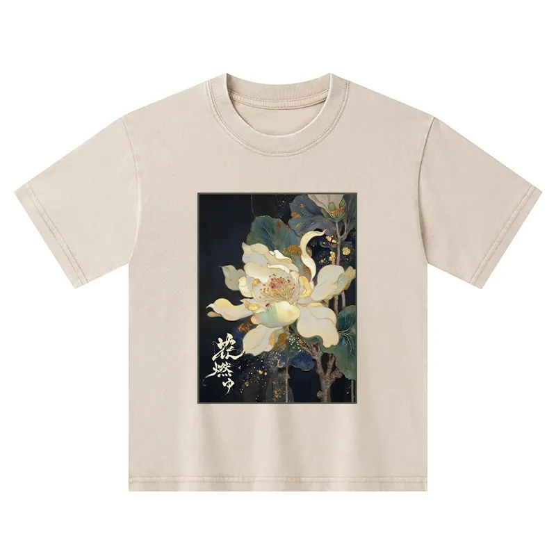 Tokyo-Tiger Lotus Adorned With Golden Specks Kids Washed T-Shirt Kids Washed T-Shirt Sale