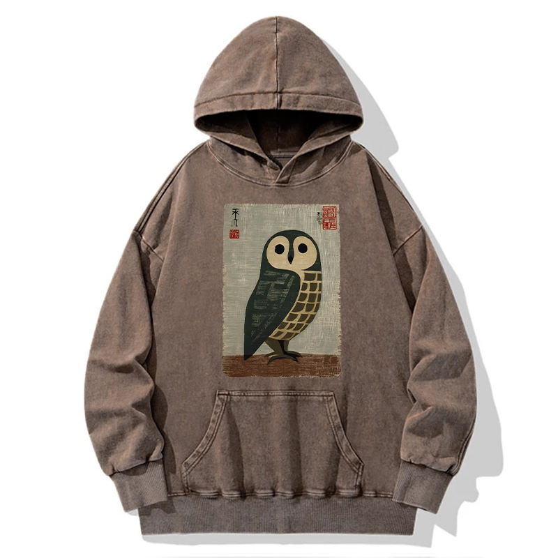 Tokyo-Tiger Traditional Owl In Japanese Art Washed Hoodie