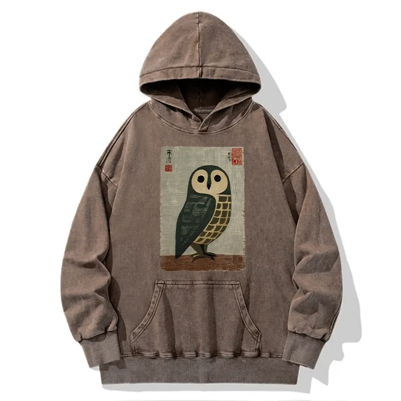 Tokyo-Tiger Traditional Owl In Japanese Art Washed Hoodie