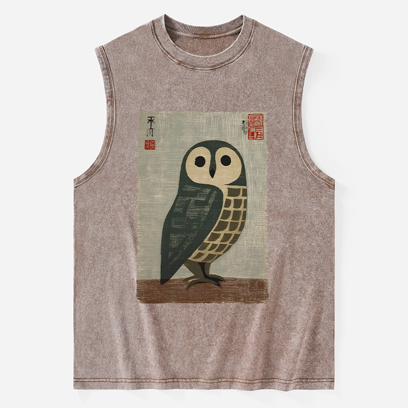 Tokyo-Tiger Traditional Owl In Japanese Art Washed Tank