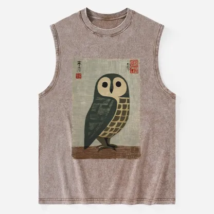 Tokyo-Tiger Traditional Owl In Japanese Art Washed Tank