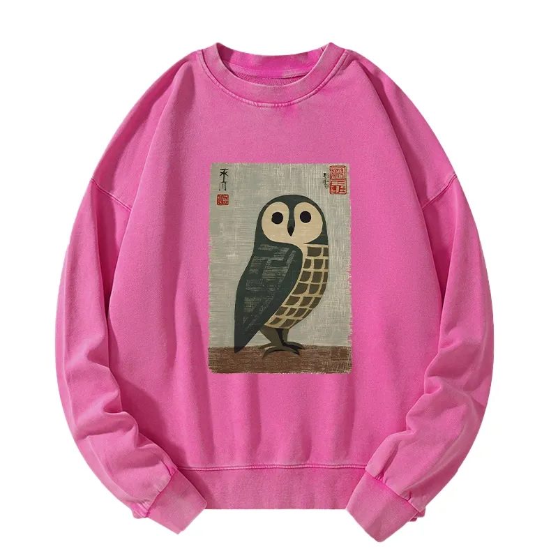 Tokyo-Tiger Traditional Owl In Japanese Art Washed Sweatshirt