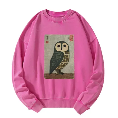 Tokyo-Tiger Traditional Owl In Japanese Art Washed Sweatshirt