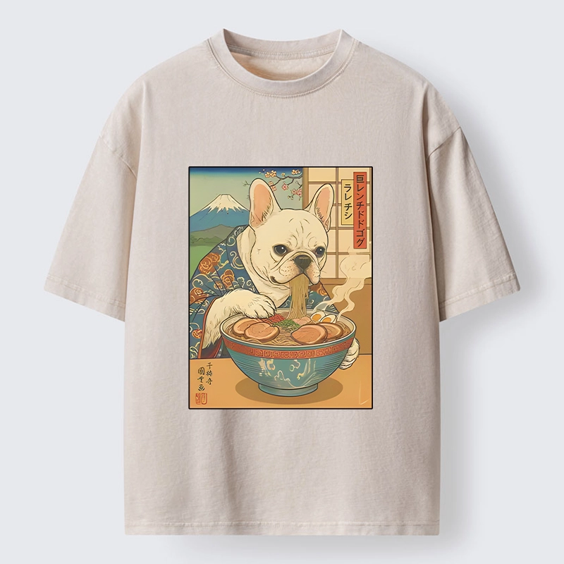 Tokyo-Tiger French Bulldog Ramen Art Washed T-Shirt