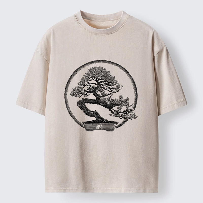 Tokyo-Tiger Bonsai Pine Tree Art Washed T-Shirt